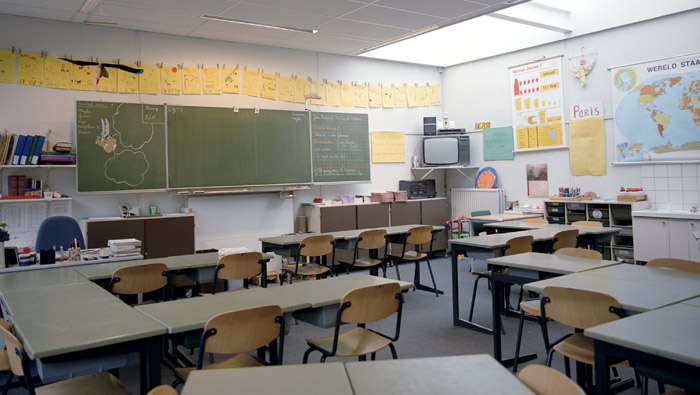 Classroom in a primary school lit with Philips energy saving lighting