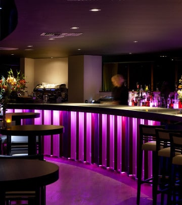The bar at Rafayel Hotel utilizes energy-efficient hotel lighting from Philips